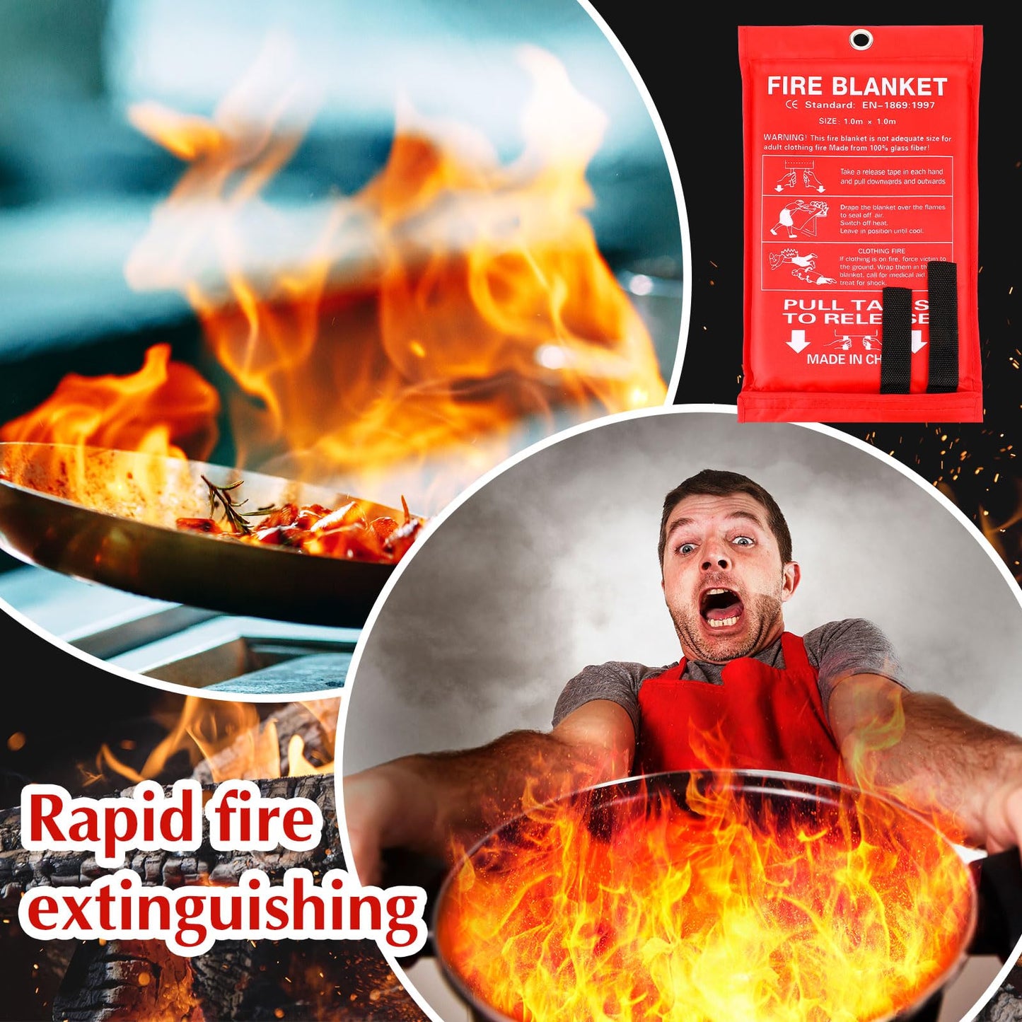 Macarrie 30 Pack Fire Blankets 39” x 39” Fire Blanket Emergency for Home and Kitchen Extinguisher Blankets Fiberglass Suppression Blanket Safety Fireproof Survival for Car Office Warehouse (Red)