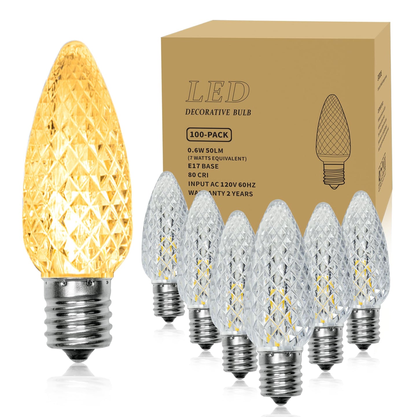 EMYMLITE C9 LED Christmas Light Bulbs, Shatterproof & Waterproof C9 LED Replacement Bulbs, 2700K Warm White Holiday Decor for Indoor & Outdoor Use, E17 Base (Warm White 100Pack)