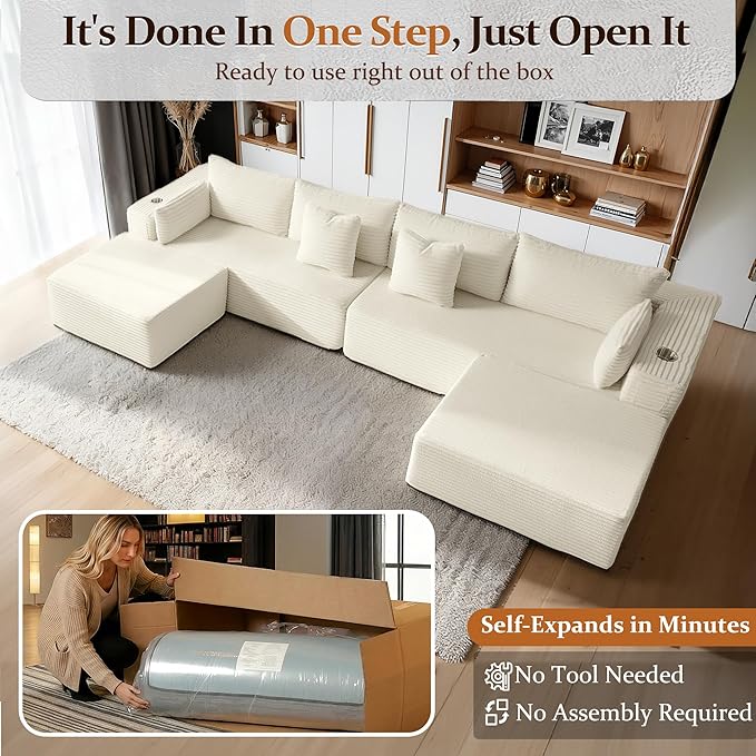 138" Cloud Sectional Couch, Comfort U Shaped Sofa