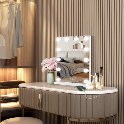 Hollywood Vanity Mirror with Lights, 15 Dimmable Bulbs, 3 Color Lights,Make Up Lighted Mirror, Aluminum Metal Frame, USB Charging Port（23" x 18"）