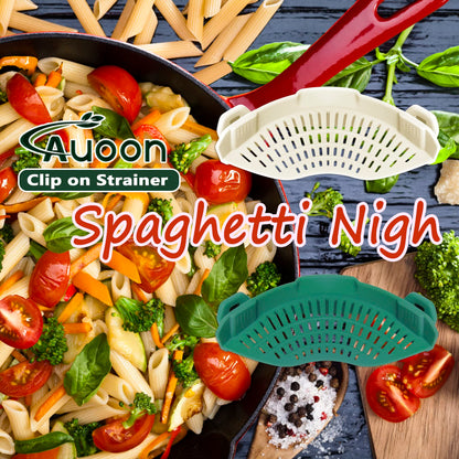 AUOON Clip On Strainer Silicone for All Pots and Pans, Pasta Strainer Clip on Food Strainer for Meat Vegetables Fruit Silicone Kitchen Colander