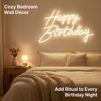 HMT Happy Birthday Neon Sign USB Powered 19.6×11.8 Inch Large LED Light Up Sign for Backdrop & Birthday Party Decor