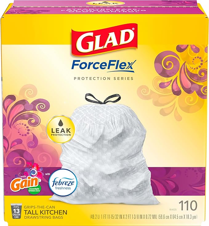Glad Trash & Food Storage ForceFlex Protection Series Tall Trash Bags, 13 Gal