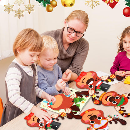 Pasimy 48 Pcs Christmas Crafts Kits for Kids Christmas Reindeer Ornament Crafts DIY Reindeer Ornament Kit Make Your Own Reindeer Craft Stickers for Holiday Xmas Classroom Party Favors