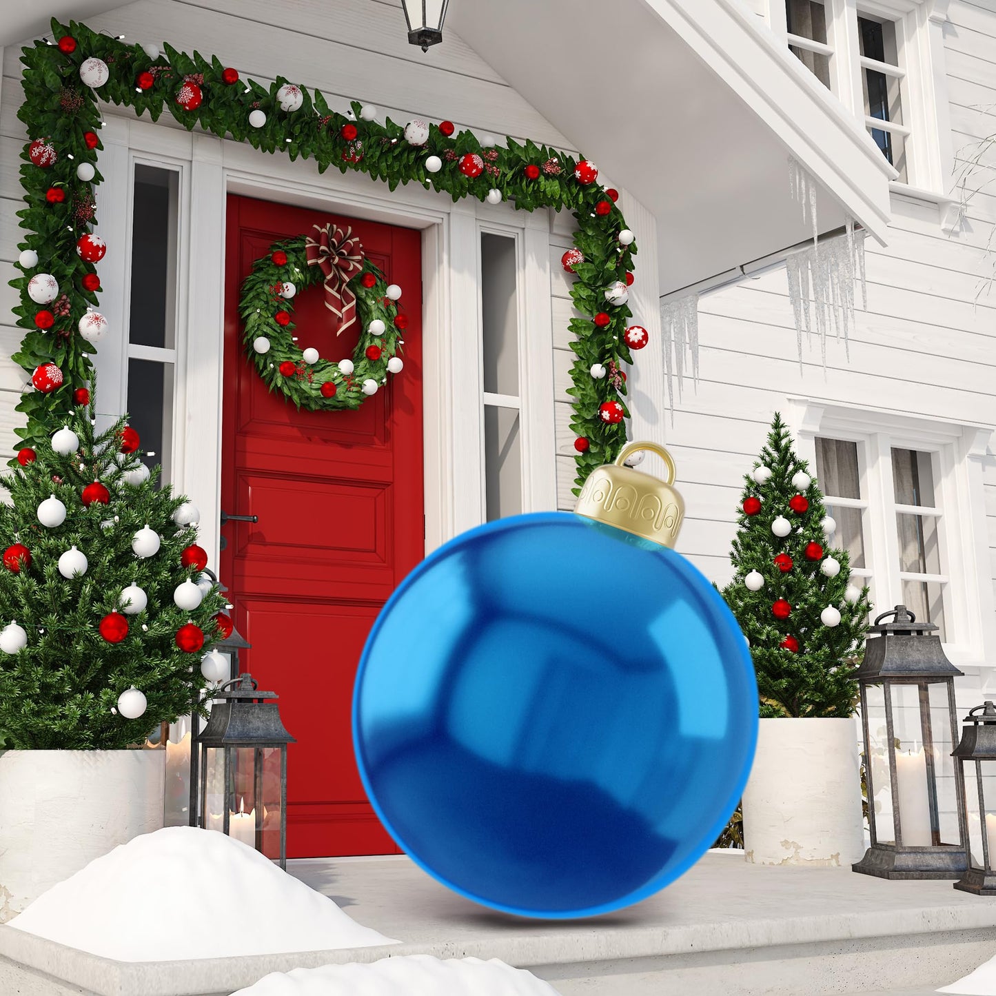 1PCS 24 Inch Christmas Balls Blue Inflatable Ornaments Balls Outdoor Large Inflatable Christmas Ornaments Blow up Xmas Balls for Outside Holiday Yard Lawn Decor(Blue)
