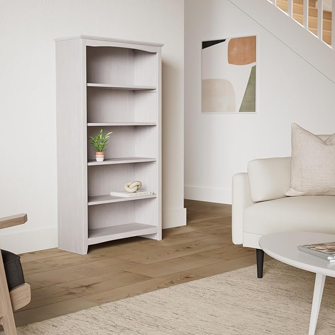 Shaker Solid Wood Bookcase, Washed Gray Taupe