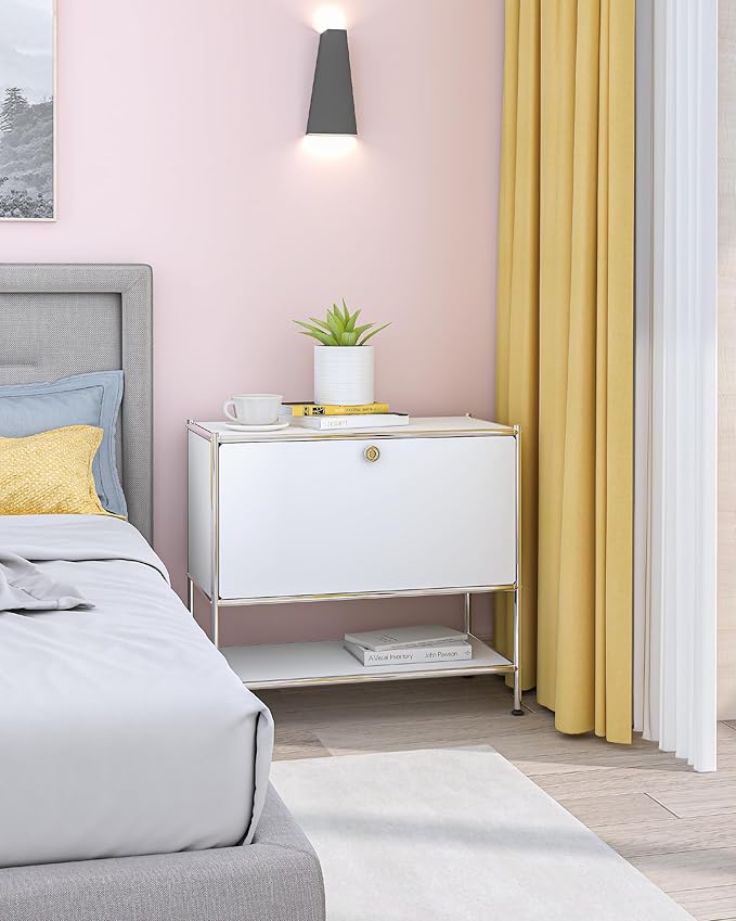 Metal Sidetable with Flap Door, 27.5" Height