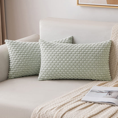 MIULEE Pack of 2 Decorative Throw Pillow Covers 18x18 Inch Soft Boho Striped Textured Corduroy Pillow Covers Modern Farmhouse Home Decor for Couch Bed Sofa Living Room Cream White