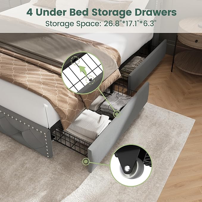 LARMACE Queen LED Bed Frame
