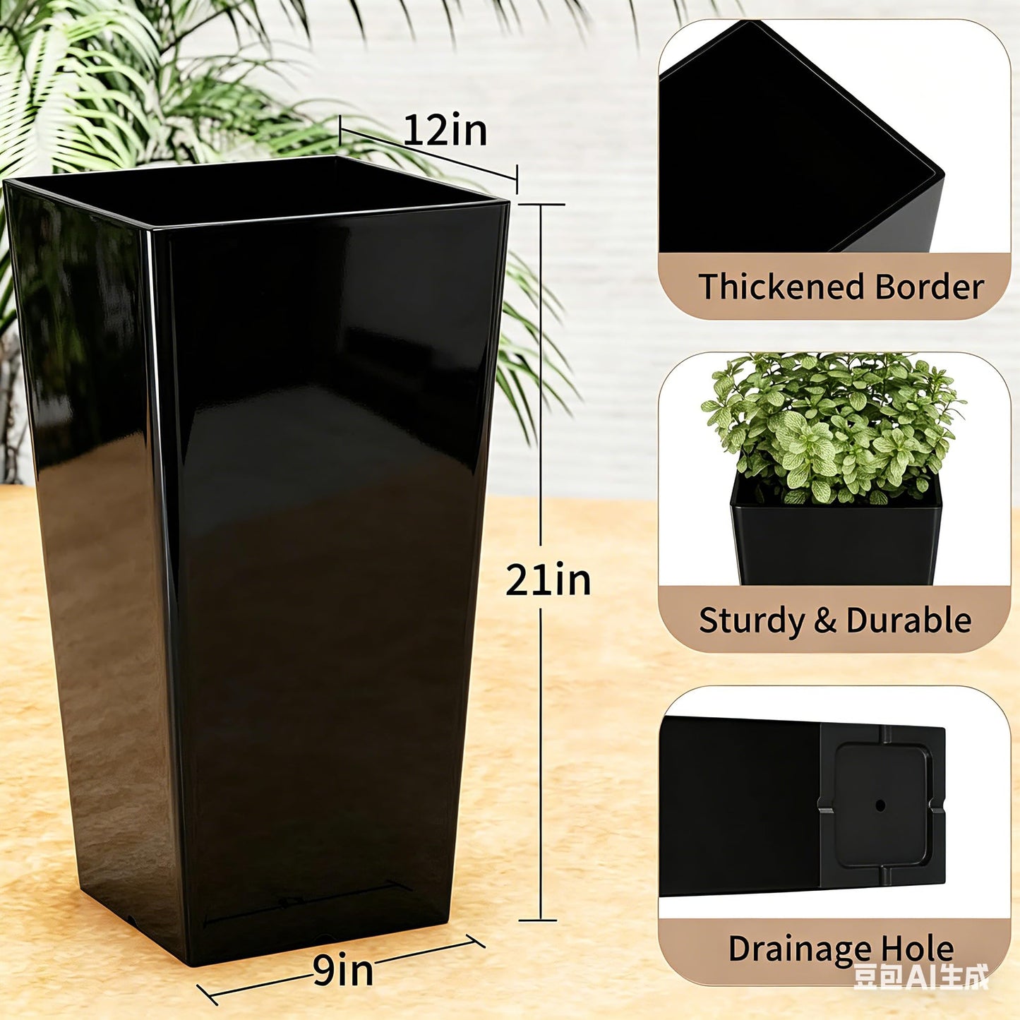 QCQHDU 21 inch Large Tall Taper Planters for Indoor & Outdoor Plants, 2 Pack Durable Plant-Flower-Tree Pots for Front Porch Patio Living Room Home Garden Decor
