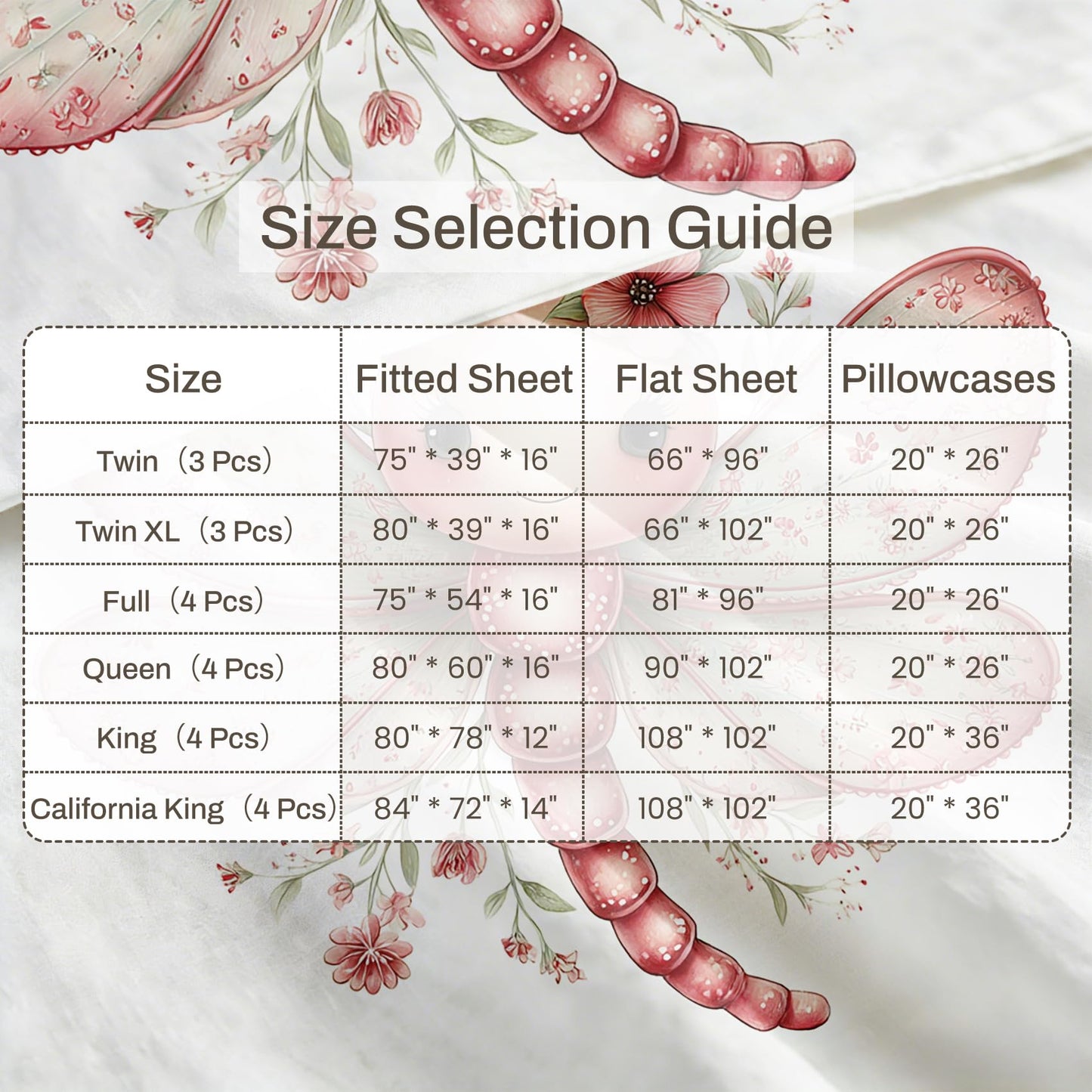 Cute Dragonfly Queen Bedding Set Girls Kawaii Sheet Sets
