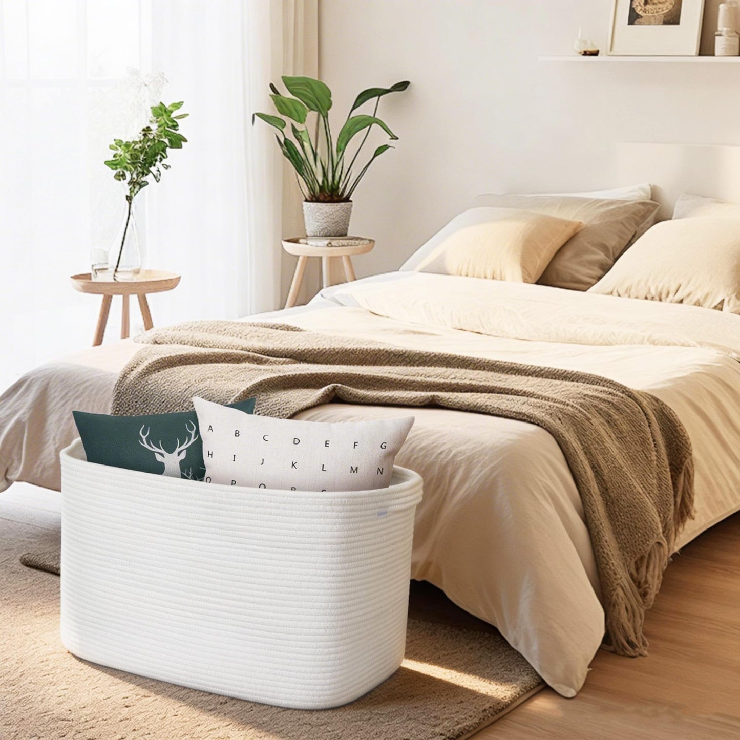 MEGASKET Extra Large White Storage Basket, 23.6" x 17" x 12" Rectangle Blanket Storage for Living Room, White Woven Cotton Rope Basket, Big Kids Toy Box Bin, XXXL Wicker Laundry Baskets for Organizing