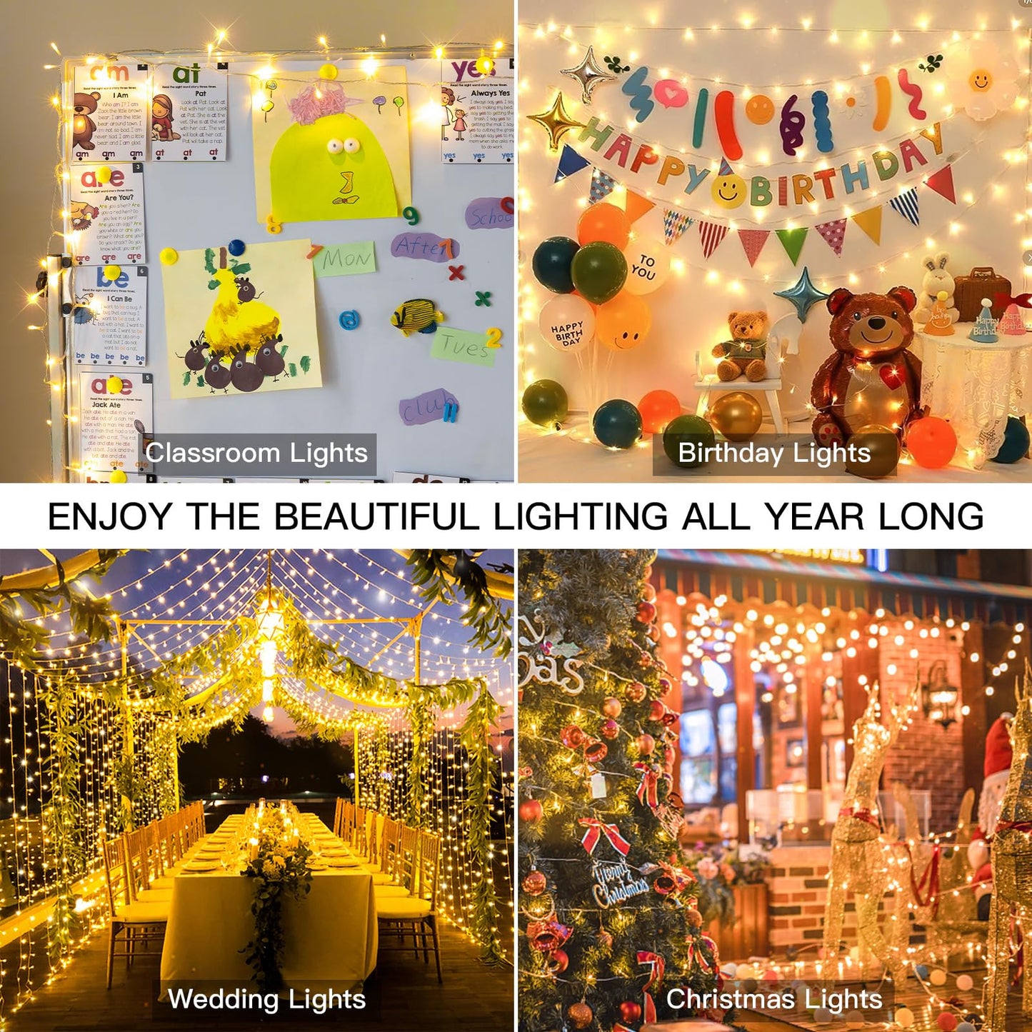 suddus 200 Led Connectable Christmas Lights Outdoor Waterproof, 66ft Fairy Lights Plug in with Remote, Warm White Christmas Tree Light Indoor for Bedroom, Dorm, Xmas Party, Porch, Patio, Garden Decor