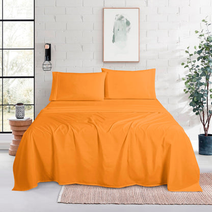 Mocassi Full Size 4-Piece Bed Sheet Set - 1800 Premium Hotel Quality Microfiber 18-24 Inches Extra Deep Pocket Fitted Sheet- Luxury Soft, Breathable, Wrinkle, and Fade Resistant, Orange