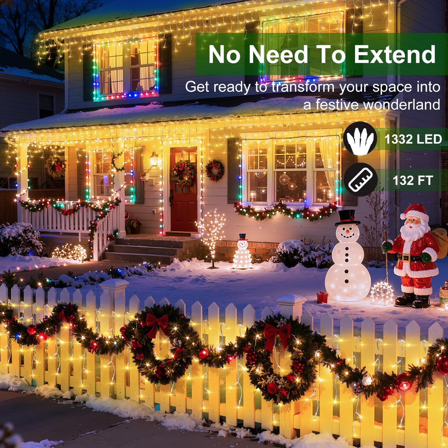 1332 LED Christmas Lights with 296 Drops,132ft 12 Modes Hanging ice String Lights with Timer & Dimmable & Waterproof, Plug-in Fairy Lights for Tree Holiday Wedding Party Christmas Decor Warm White