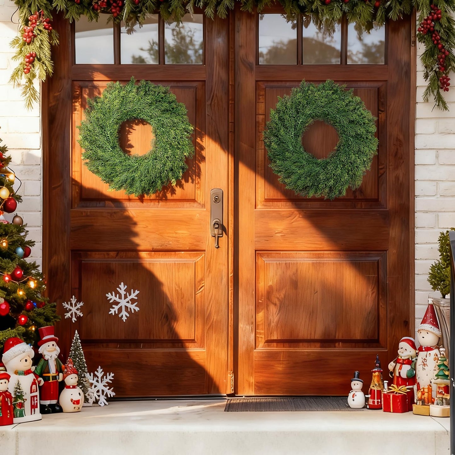 MEUIS Real Touch Cedar Wreath - 22 Inch Outdoor Traditional Artificial Greenery Wreath for Front Door Windows Indoor Weatherproof Holiday Decor