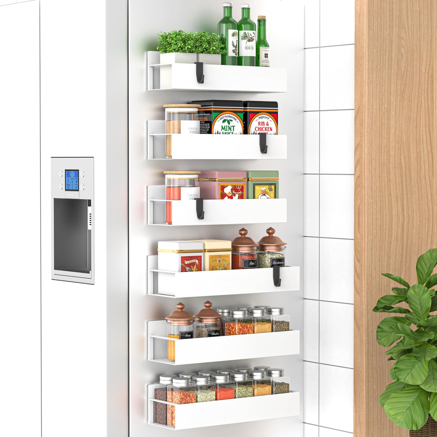 Metal 4 Pack Magnetic Spice Storage Rack Organizer for Refrigerator and Oven, Black Fridge Organizers and Storage