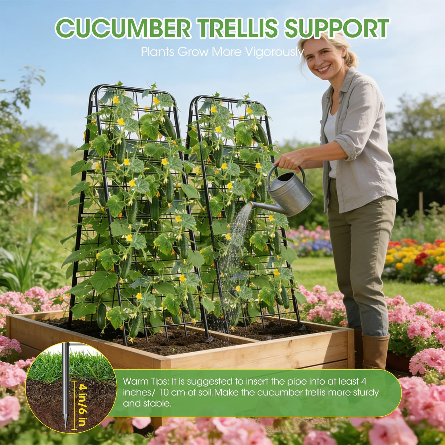 Heavy Duty Cucumber Trellis，50"x17" Adjustable A-Frame Trellis for Climbing Plants ，Metal mesh Design, Rust-Proof and UV-Resistant，Garden Trellis for Cucumber Beans and Vine Type Plants. Black &1Pcs