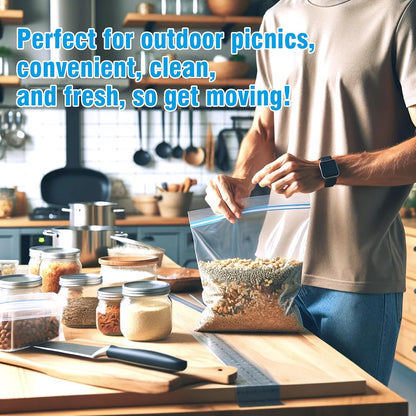 100-Pack Food Storage Freezer Bags - 3 Sizes, Reusable with Zipper Lock for Fruit and Veggies, Microwave and Freezer Safe, No BPA - Strong Seal, Easy to Fill for Lunch, Snacks, and Meals