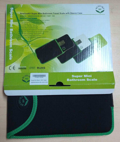 NewlineNY Step On Super Mini Smallest Travel Bathroom Scale with Protection Sleeve: NY-SMS-S001-BG + SBB0638SM-WH Off White