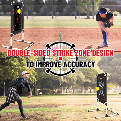 Dual-Sided Baseball Strike Zone Target,Adjustable Height Pitching Strike Zone Trainer for Pitching,Throwing Practice, Includes Stakes,Sandbags & Carry Bag for Indoor & Outdoor