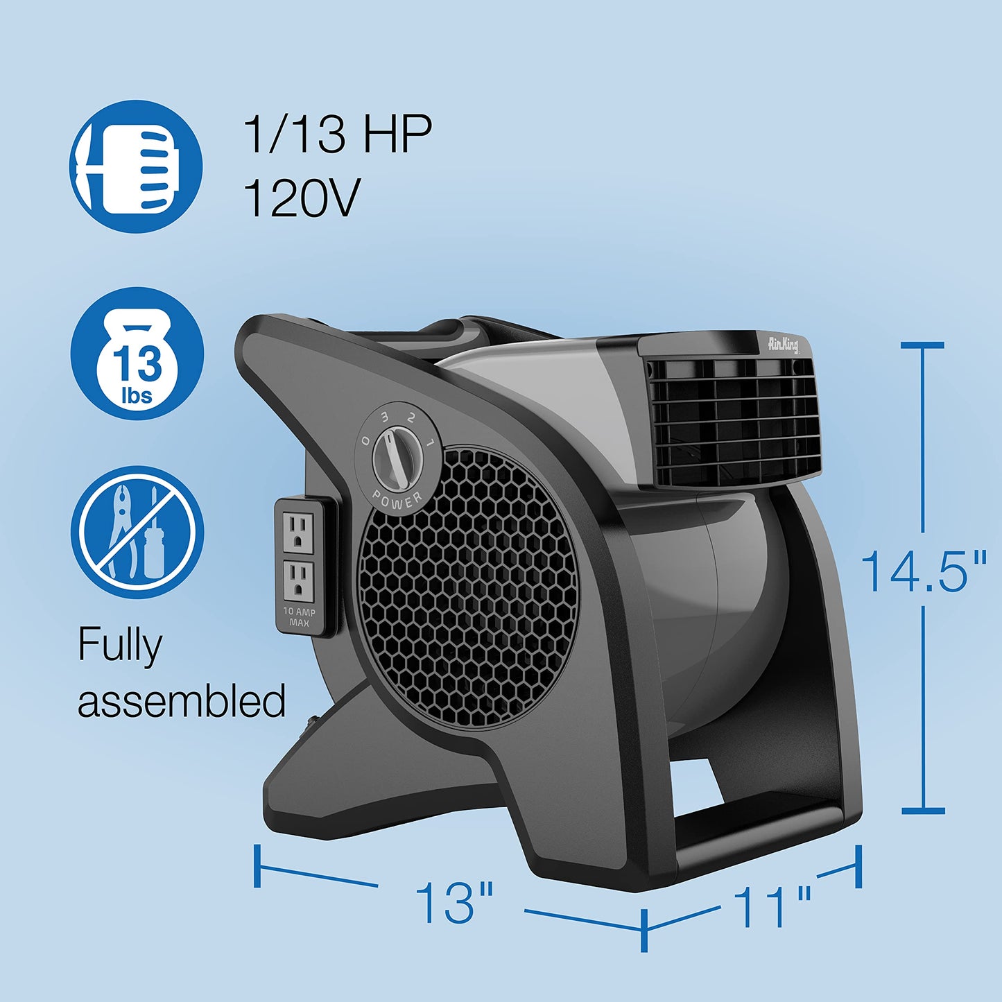Air King 9555 3-Speed Commercial Grade Pivoting Blower, 1/13-Horsepower, Gray Finish