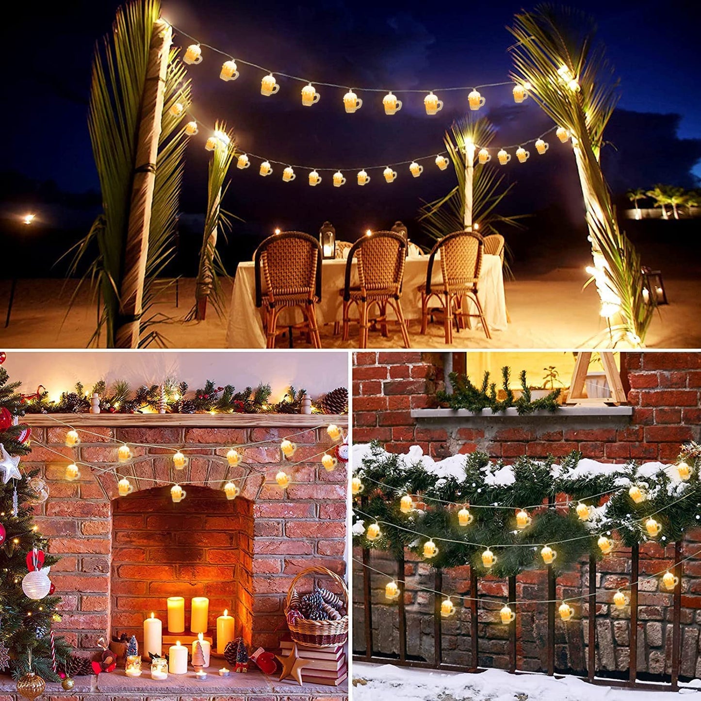 Beer Mug String Lights Celebration Decor Lights, 8.5Ft Outdoor Tropical Lights with 10 3D Beer Cup Lights, Creative String Lights for Summer Themed Bar Party Bedroom Wedding Graduation Club Decor