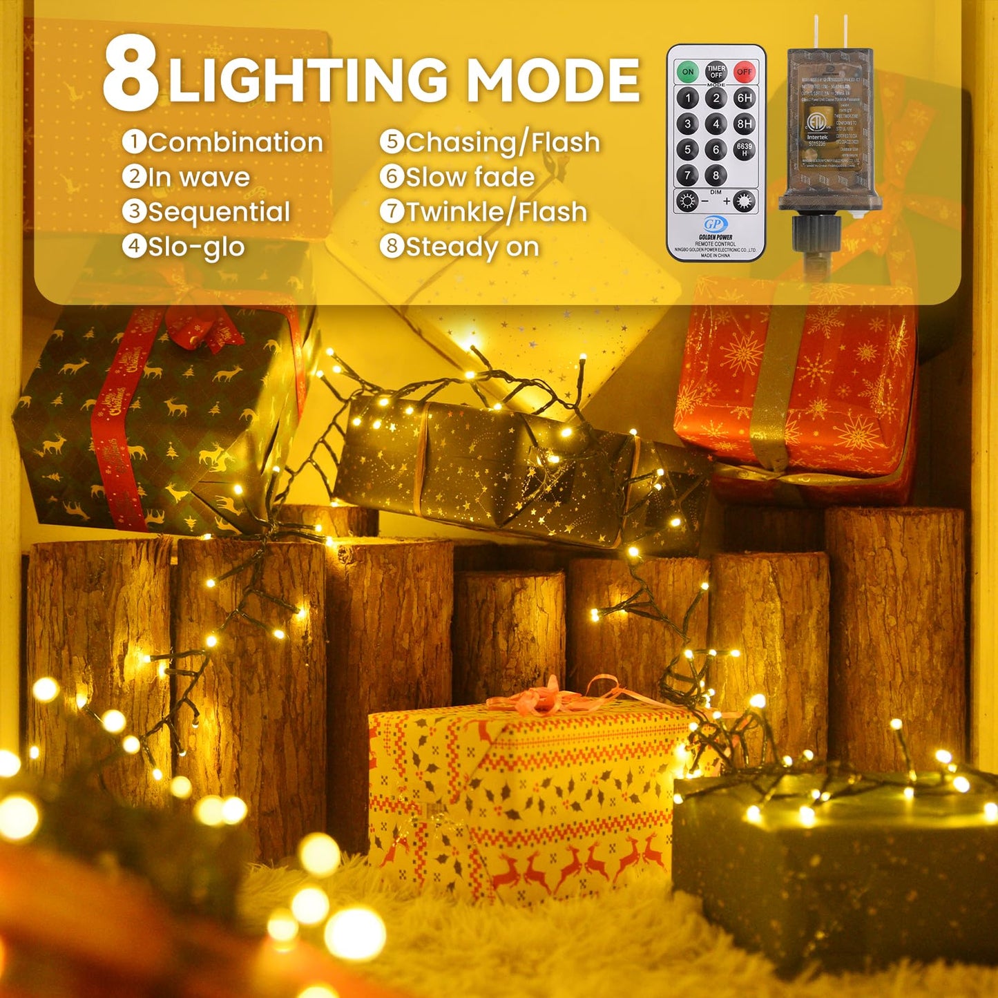 500 LED Cluster String Lights, 49FT Plug-in Fairy Lights with Remote, Timer, 8 Modes & 4 Brightness Levels, Warm White Indoor Outdoor Decorative Lights for Bedroom, Patio, Garden, Wedding, Holiday