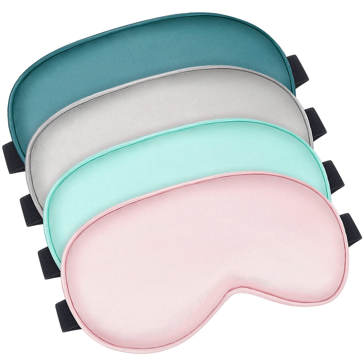 BBTO 4 Pcs Silk Sleep Eye Masks Smooth Soft Satin Eye Covers with Adjustable Strap Blindfold for Sleeping Blocking Out Lights Travel Relaxation (Royal Blue, Dark Green, Navy Blue, Black)