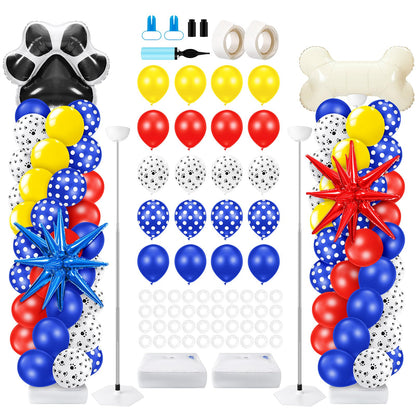 Kasyat 2 Sets Dog Paw Balloon Column Stand Kit Red Yellow Blue Paw Print Polka Dot Bone Shaped Balloon Arch Garland Kit with Stand for Dog Birthday Decorations Puppy Men