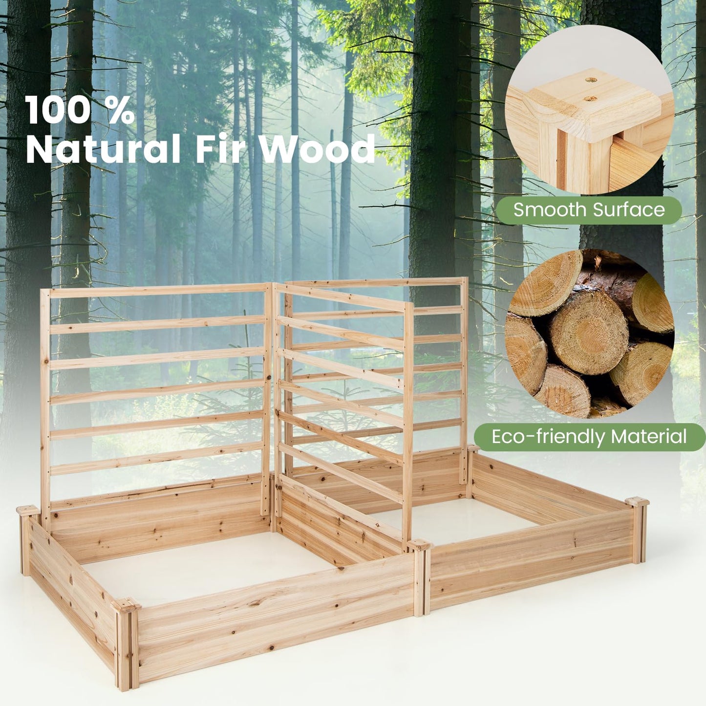 Giantex Raised Garden Bed with 3 Trellises, 88"L x 45"W x 43"H, Set of 2 Wood Planter Box for Vegetables Flowers Herbs Fruits Climbing Plants Cucumber, Easy Assembly, Outdoor Rectangular Raised Beds