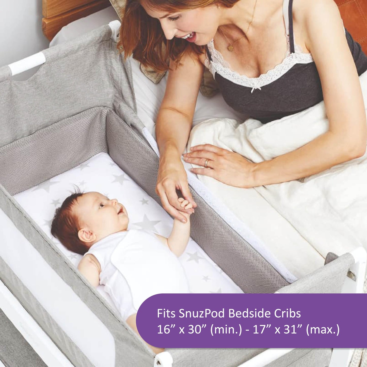 2 Pack Crib Fitted Sheets 44 x 80cm – White – Light, Breathable & Luxurious Jersey Cotton Made to Last & Designed to Fit SnüzPod Bedside Cribs