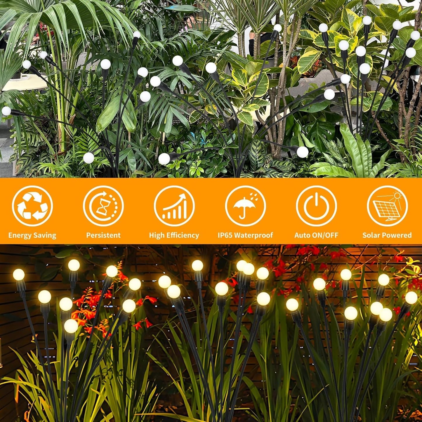 VerveAura Solar Firefly Lights Outdoor Waterproof, 4 Pack Swaying Garden Lights with Dancing Firefly Glow, 17mm Large Bulbs, 800mAh Battery, Monocrystalline Solar Panel, Yard Pathway Decor