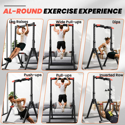 DOBESTS Foldable Power Tower Pull Up Bar Dip Station Adjustable Multifunction Workout Pull Up Tower Station Gym Strength Training Equipment Home Outdoor, Triangular Legs, 700 LBS