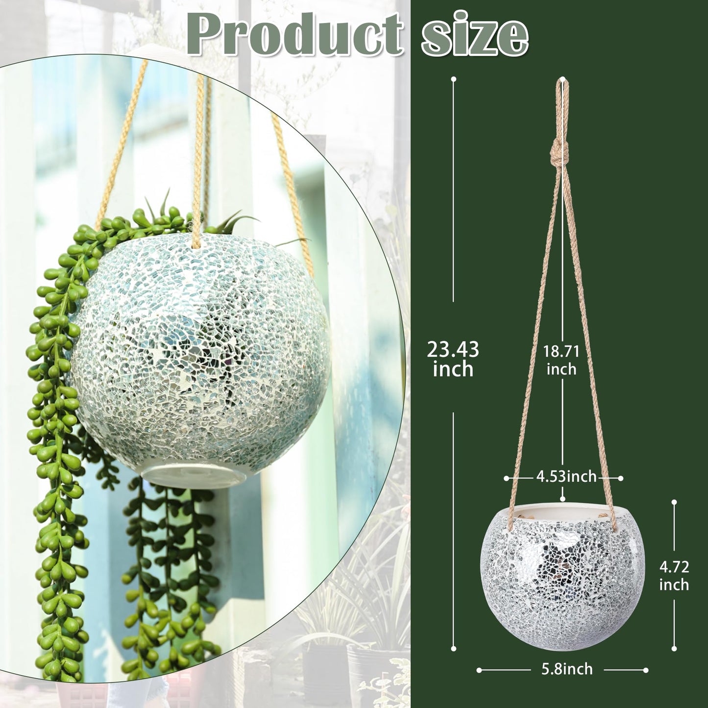 Chonsun Hanging Planter Mosaic Garden Pot Small Flower Pot for Indoor Plant Disco Ball Hanging Planter with Drainage Sliver