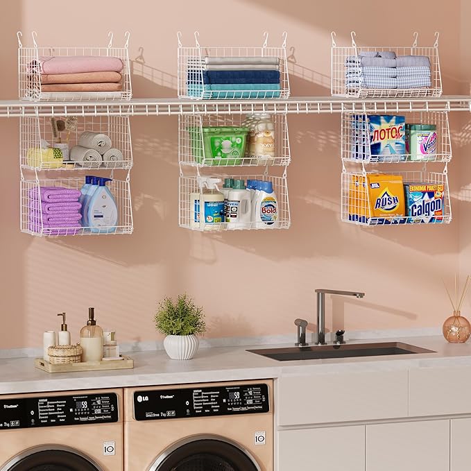 3-Tier Hanging Laundry Basket Organizer：Foldable Wire Shelf Laundry Room