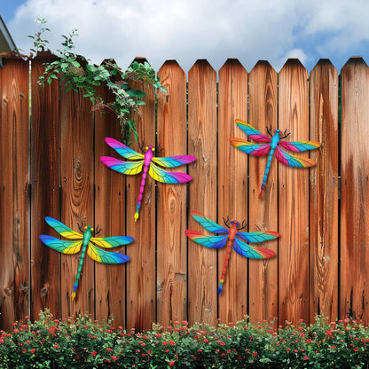 Large Metal Dragonfly Wall Decor, 4 Pack 13 inch Metal Dragonflies Wall Art Hanging Sculpture Decorations for Outdoor, Yard Patio Fence Garden Outside Decor