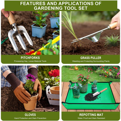 Kynup Gardening Tools, Garden Tools Set-9 Piece Gardening Gift for Women, Gardening Kit Ideal Hand Gardening Spades, Thickened Stainless Steel, Rust-Proof, Garden Supplies, Essentials, Garden Stuff