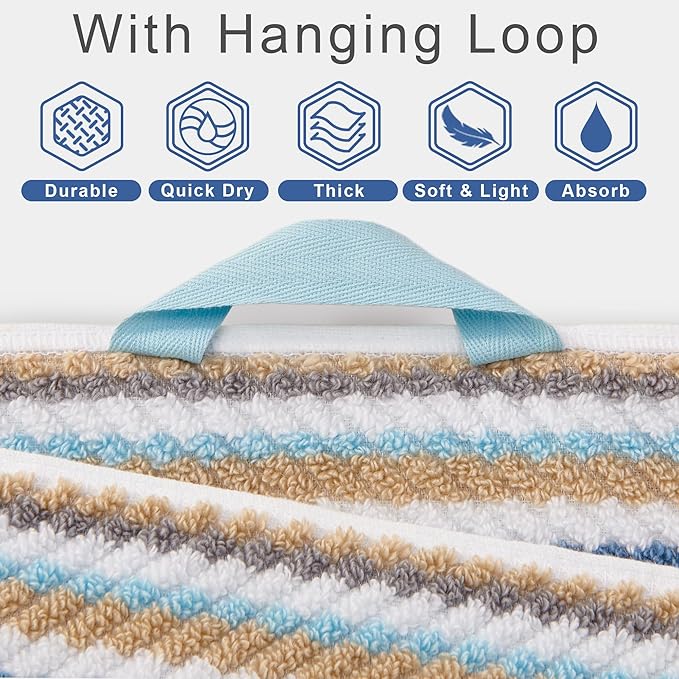 Striped Towels Set, 1 Bath 28"x52", 1 Hand 16"x27", 1 Face 13"x13", Luxury Bath