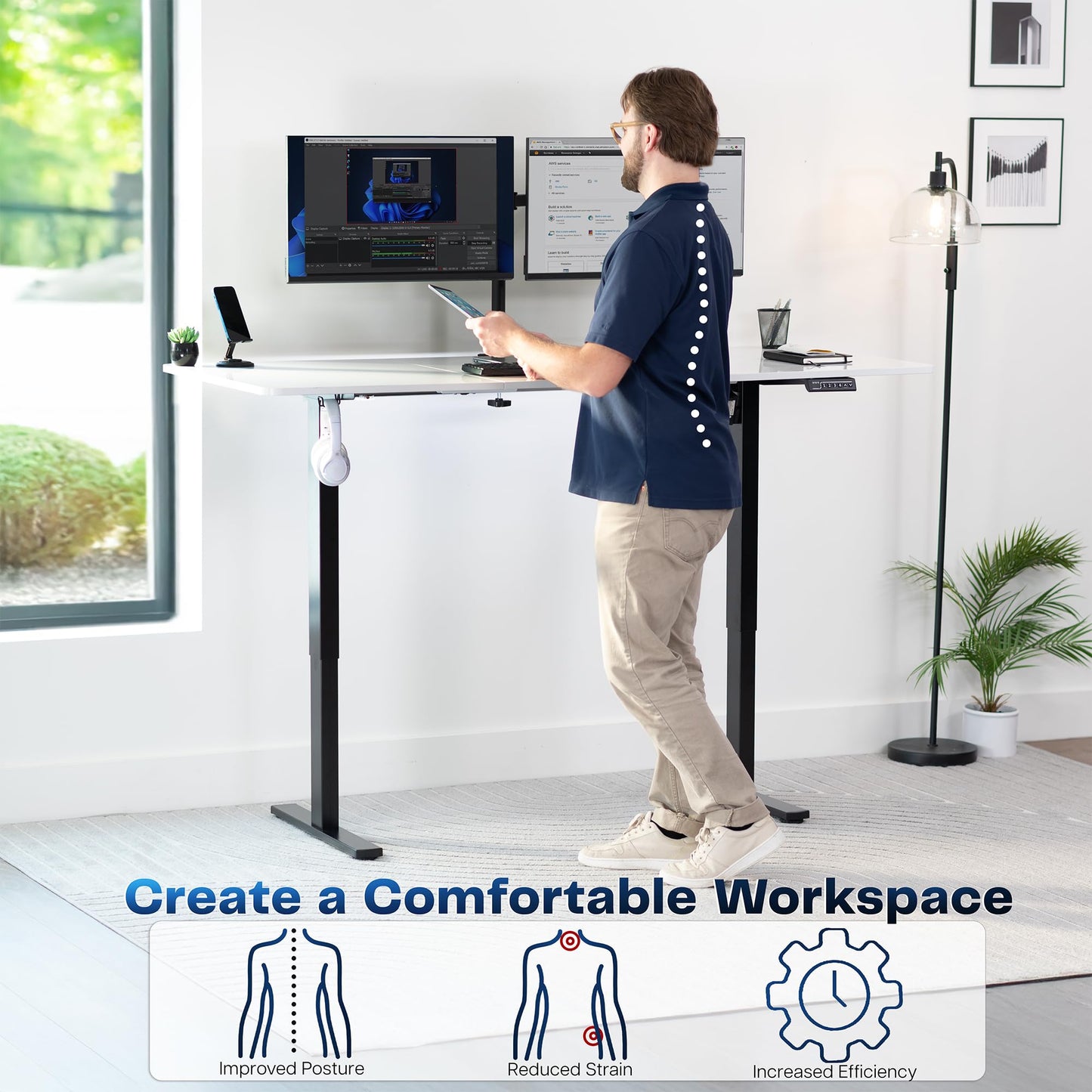 VIVO Electric Dry Erase 71 x 30 in Standing Desk, Memory Height Adjustment, 1B Series, Holds 220 lbs, Whiteboard Top Black Frame, DESK-KIT-1B7WE