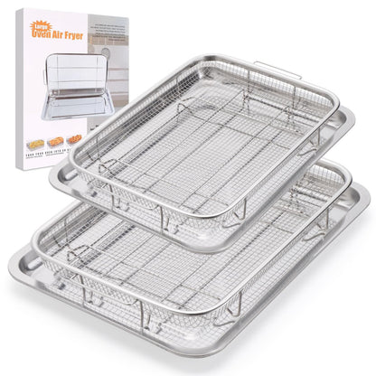 Air Fryer Basket for Oven 15.7"x11.8", 2-Pair Set Large Air Fryer Basket and Tray Stainless Steel Oven Air Fryer Accessories Pan Rack for Cooking Baking and Broiling