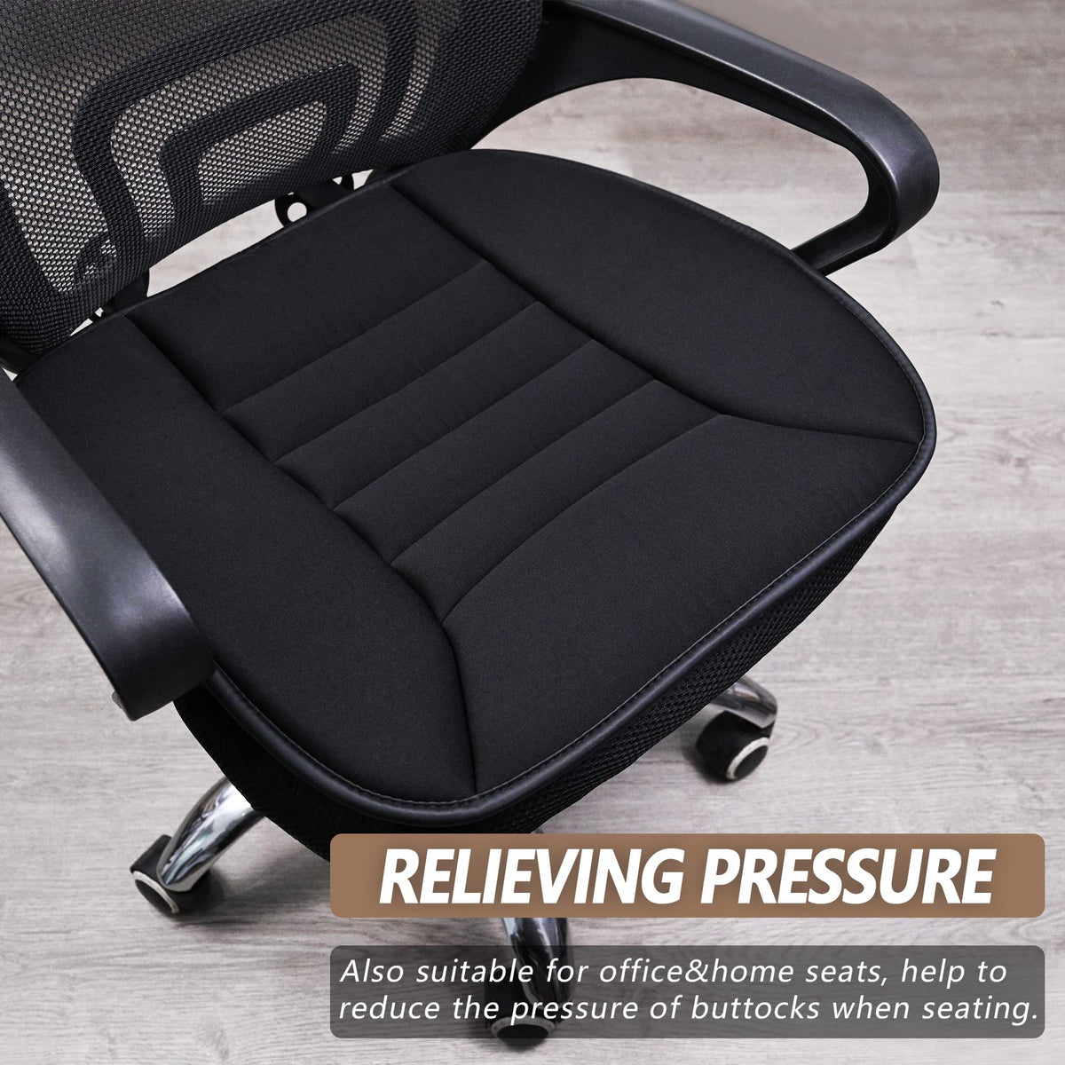 MYFAMIREA Car Seat Cushion Pad 1.2" Thick Comfort Seat Protector for Car Driver Seat Office Chair Home Use Memory Foam Seat Cushion with Non Slip Bottom, 20'' x 18.5'', Black