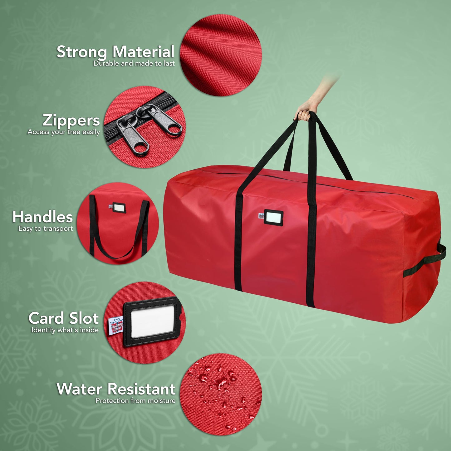 Holiday Cheer Christmas Storage Bag Heavy Duty Fits Up to 7.5ft Tall Artificial Tree, Waterproof with Durable Handles & Zipper Xmas Tree Storage Bag (RED)