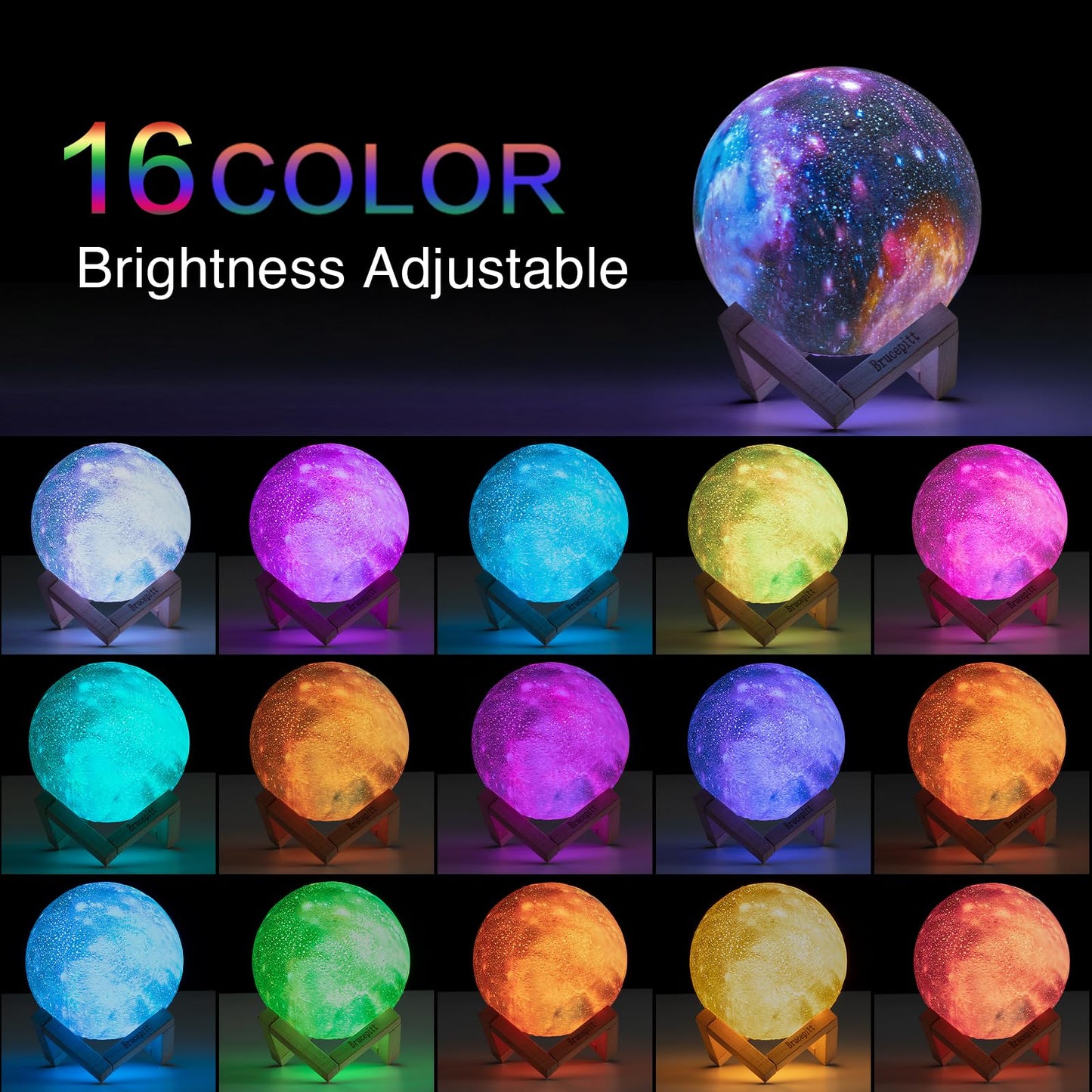 Brucepitt Moon Lamp Galaxy Lamp Upgraded Timing 4.7 Inch 16 Colors 3D Moonlight Galaxy Light,Moon Night Light for Adults,Kids Lamp Moon Gifts for Women Girls Boys Bedroom