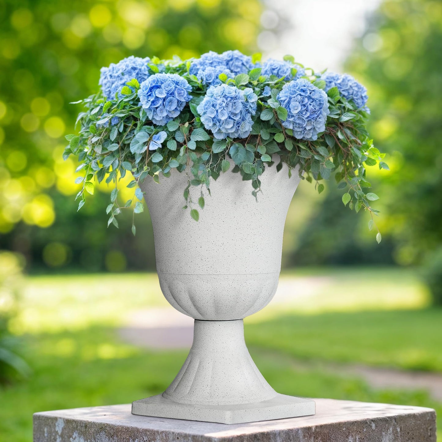 Autodaya 22" Urn Planters Outdoor Planter for Plants Set of 2 Timeless Plastic Large Flower Pot with Drainage Hole Terrazzo White Garden Pots for Porch, Patio Christmas Decor