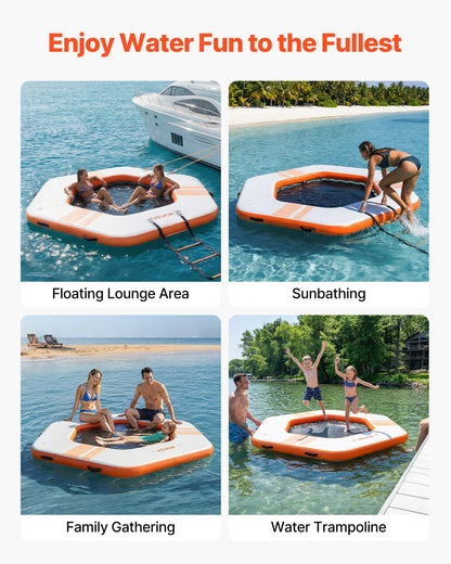 VEVOR Inflatable Floating Dock, 8.5x8.5 FT Inflatable Dock Platform, Non-Slip Water Mat with Portable Carrying Bag & Detachable Ladder, Floating Water Platform Island Raft for Pool Beach Ocean, Orange