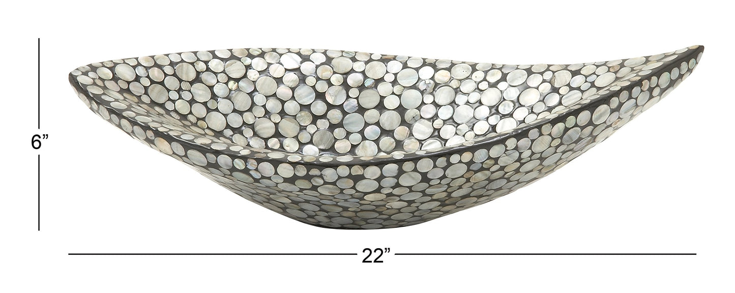 Deco 79 Mother of Pearl Shell Living Room Decor Tray Ottoman Tray, Serving Tray 22" x 10" x 6", Gray
