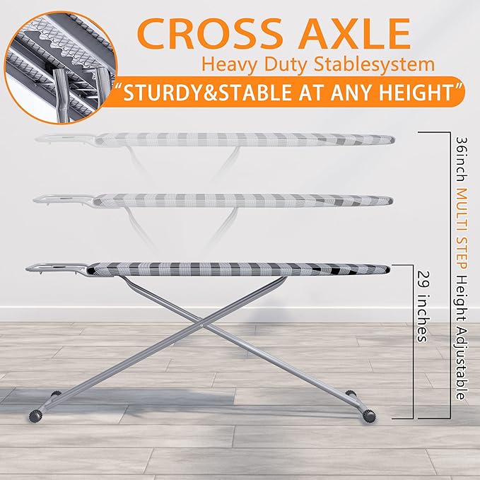 Ironing Board 13" X 43" W/Extra Thick Heavy Duty Padded Cover, Height Adjustable