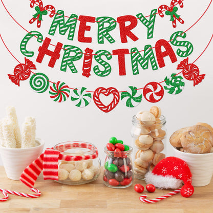 Candycane Christmas Banner, Holiday Party Decorations, Winter Candy Cane Decorations