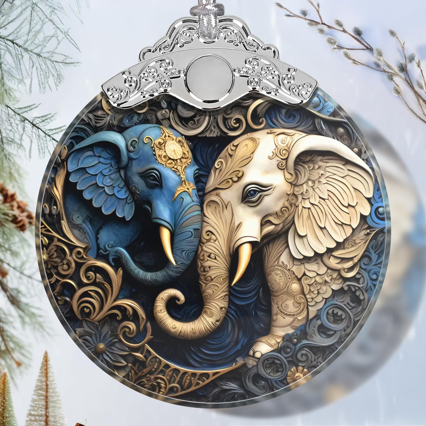 Christmas Ornament - Stained Glass Elephant - Home Decor - Holiday Present Ideas - Gift Exchange - Gentle Elephants